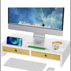 Monitor riser with drawers. phone, pen,& drink rest. Solid wood. 2 total